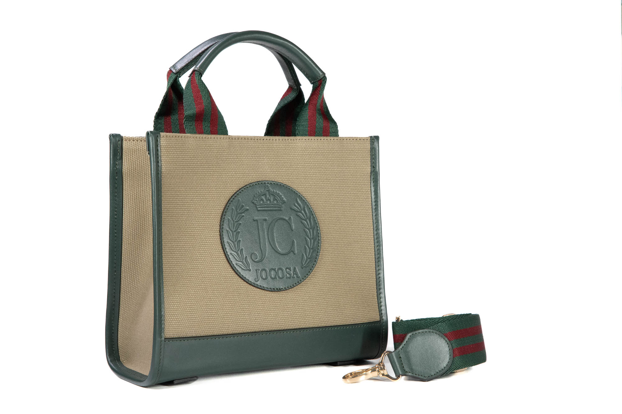 Mini Tote Bag - Khaki & Green with Green - Bordeaux Strap