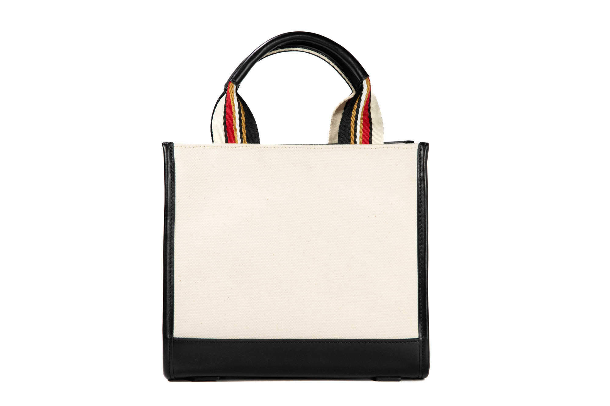 Mini Tote Bag - Ivory & Black with Black - Red Strap