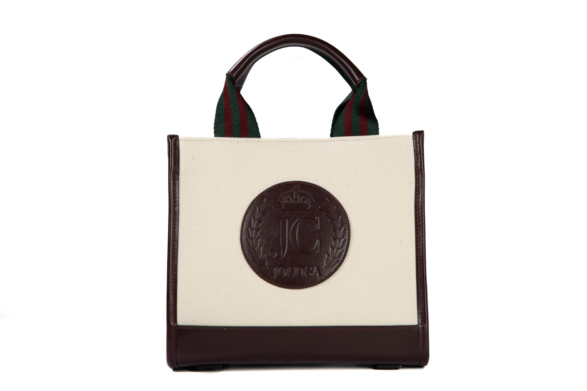 Mini Tote Bag - Ivory & Bordeaux with Green - Bordeaux Strap