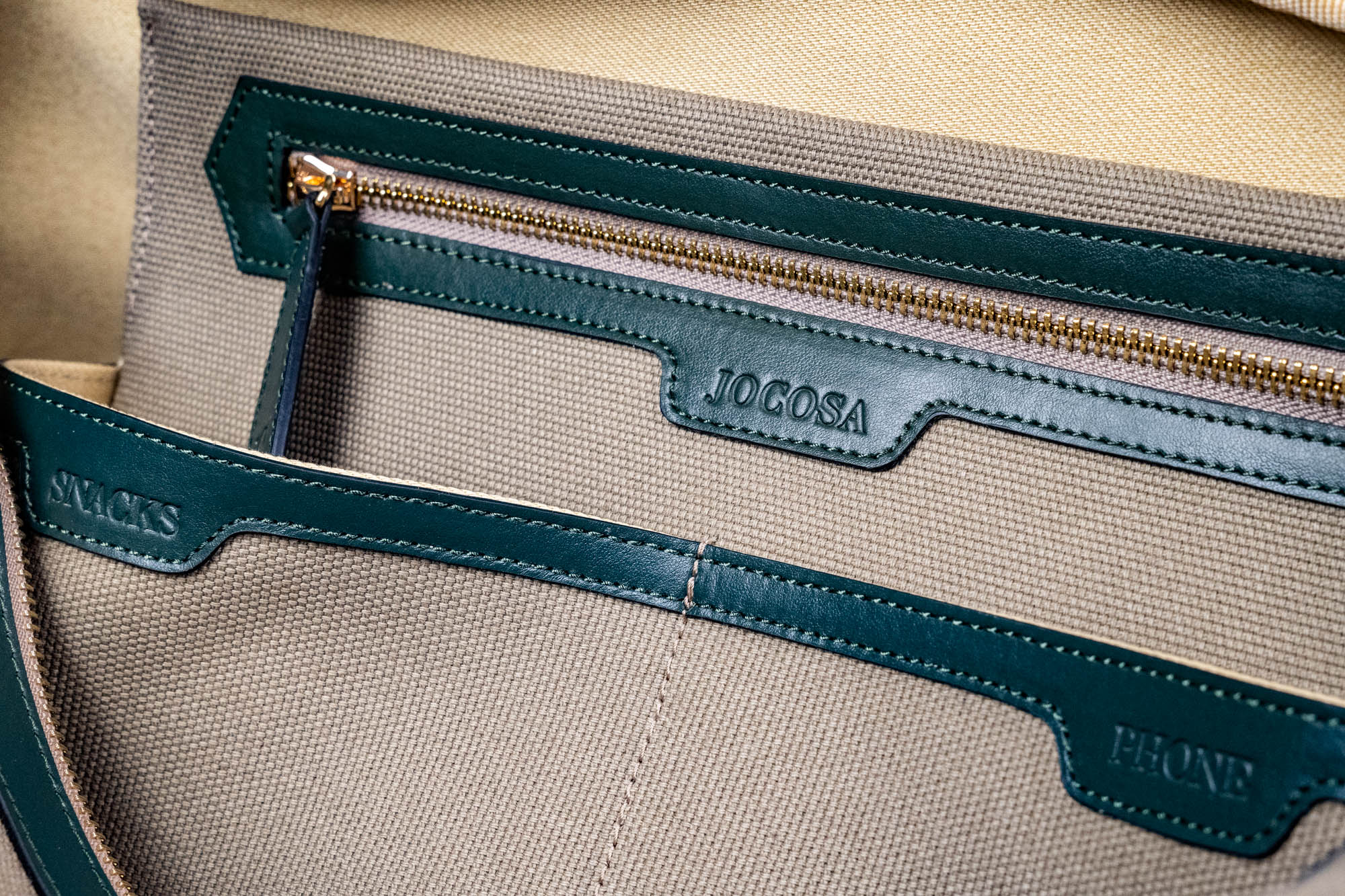Weekend Bag - Khaki & Green with Green - Red Strap