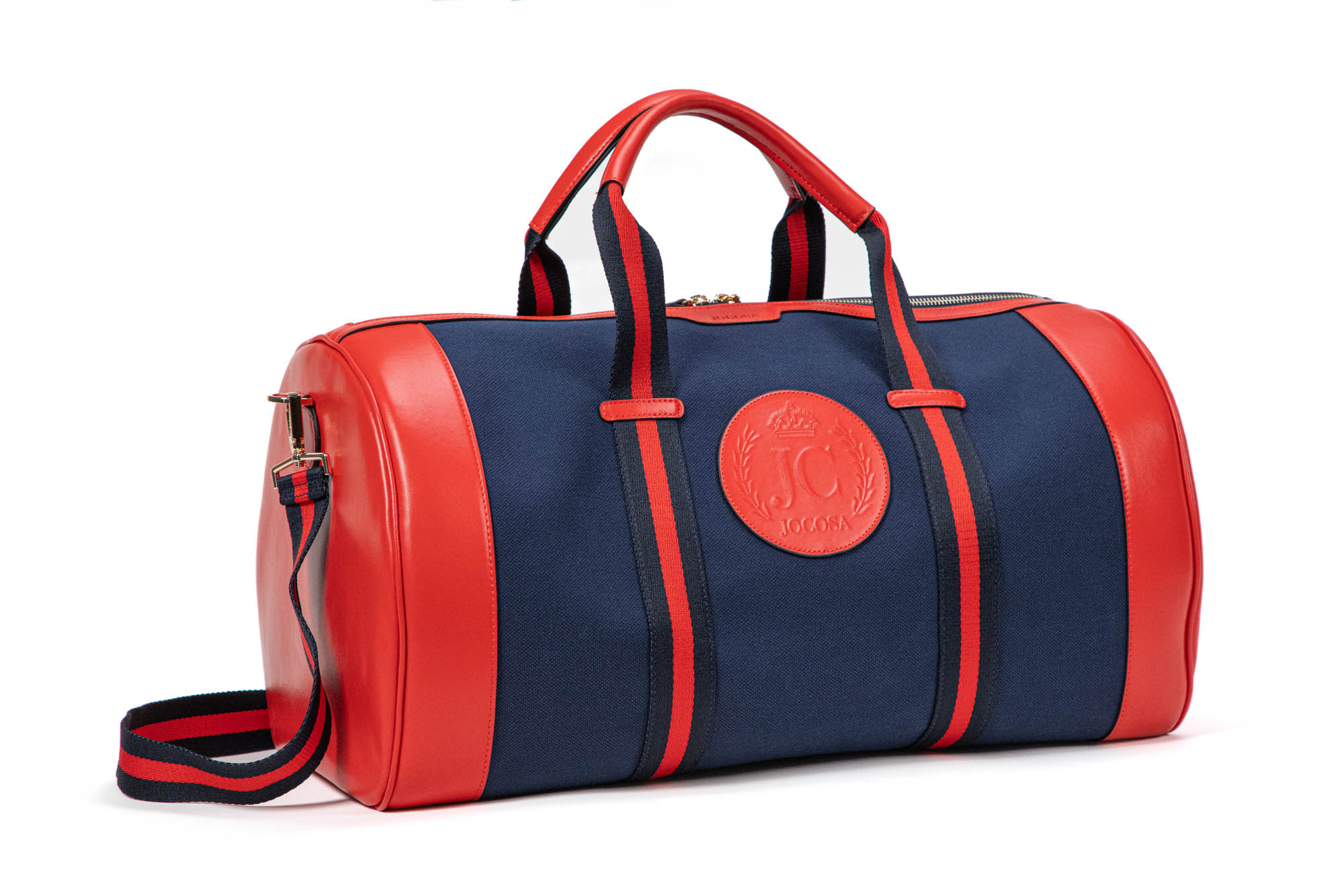 Navy Blue Canvas with Red Leather Trim