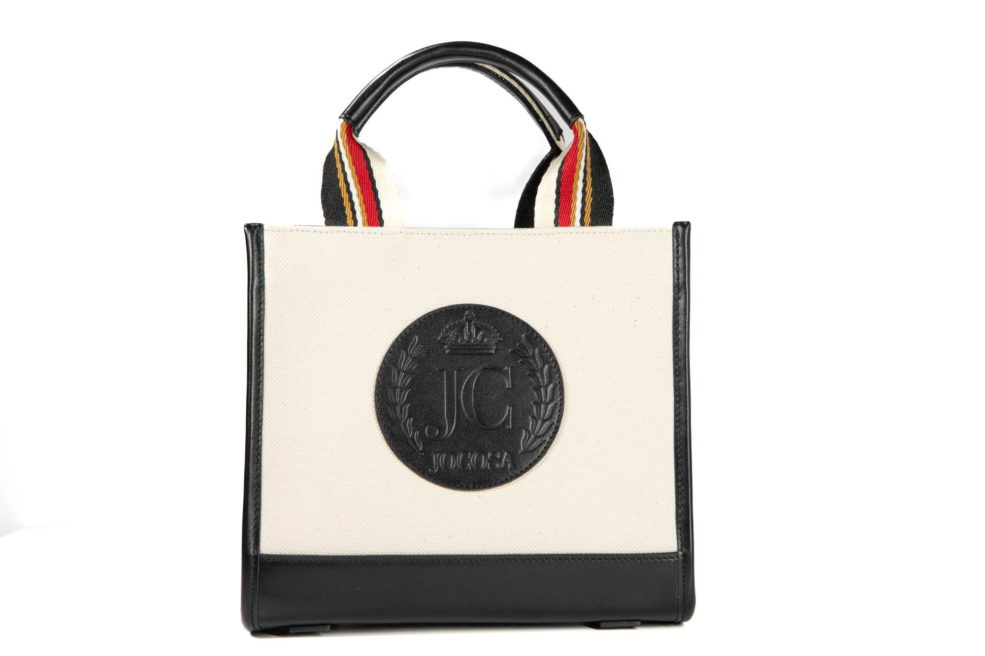 Mini Tote Bag - Ivory & Black with Black - Red Strap