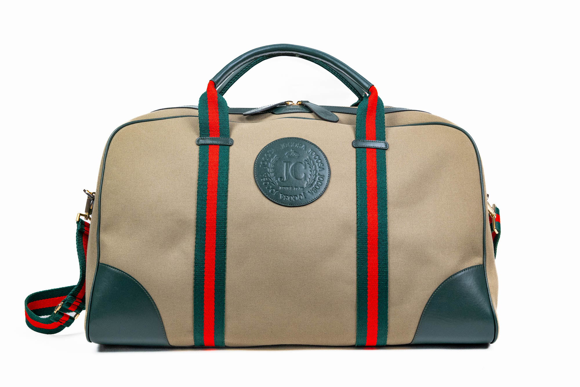 Weekend Bag - Khaki & Green with Green - Red Strap