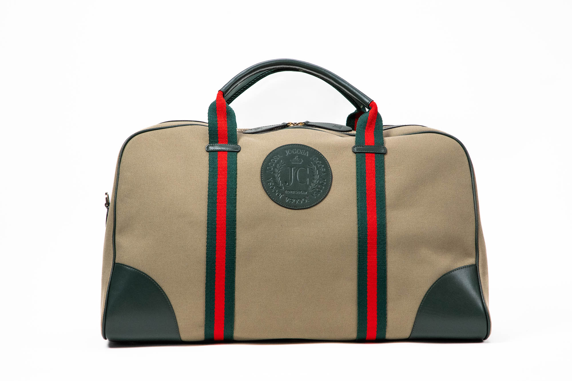 Weekend Bag - Khaki & Green with Green - Red Strap