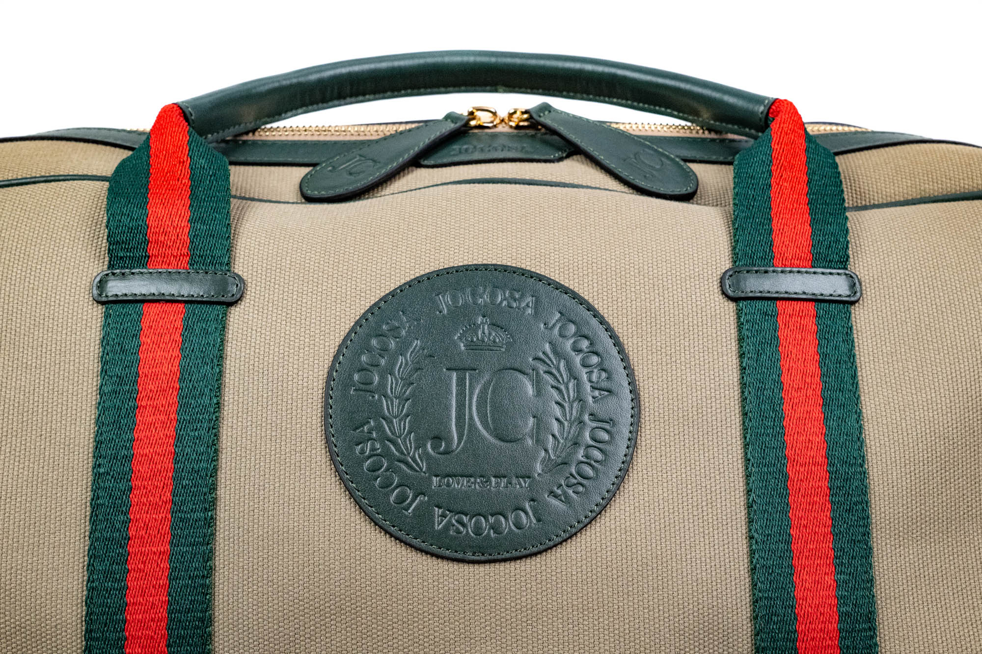 Weekend Bag - Khaki & Green with Green - Red Strap