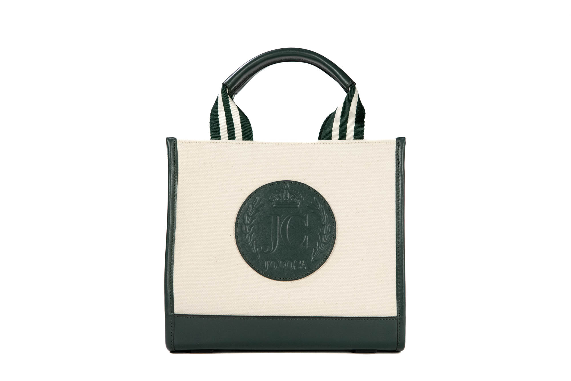 Mini Tote Bag - Ivory & Green with Green - Ivory Strap