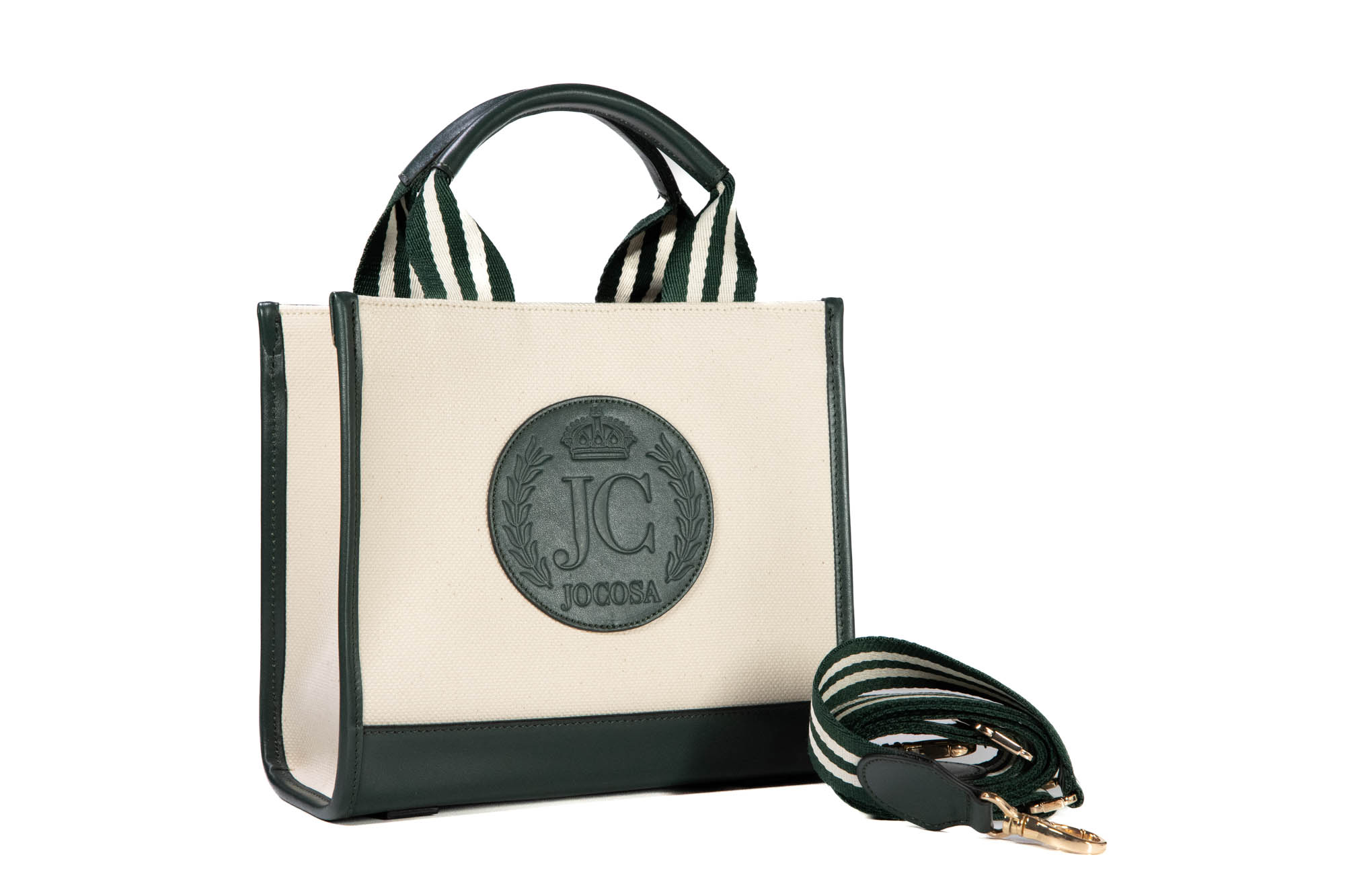 Mini Tote Bag - Ivory & Green with Green - Ivory Strap