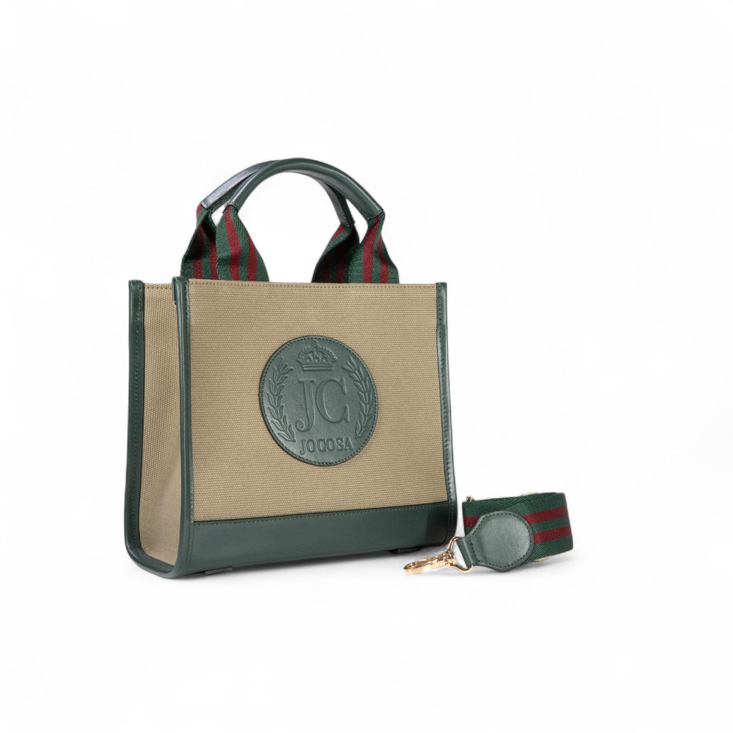 Mini Tote Bag - Khaki & Green with Green - Bordeaux Strap