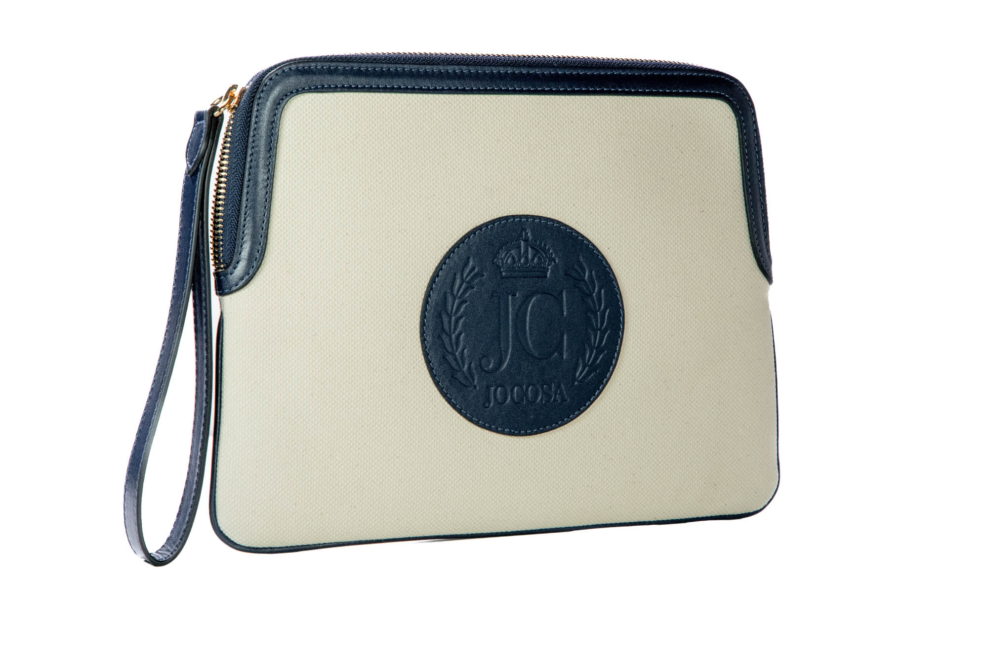 Ivory with Navy Blue Leather Trim