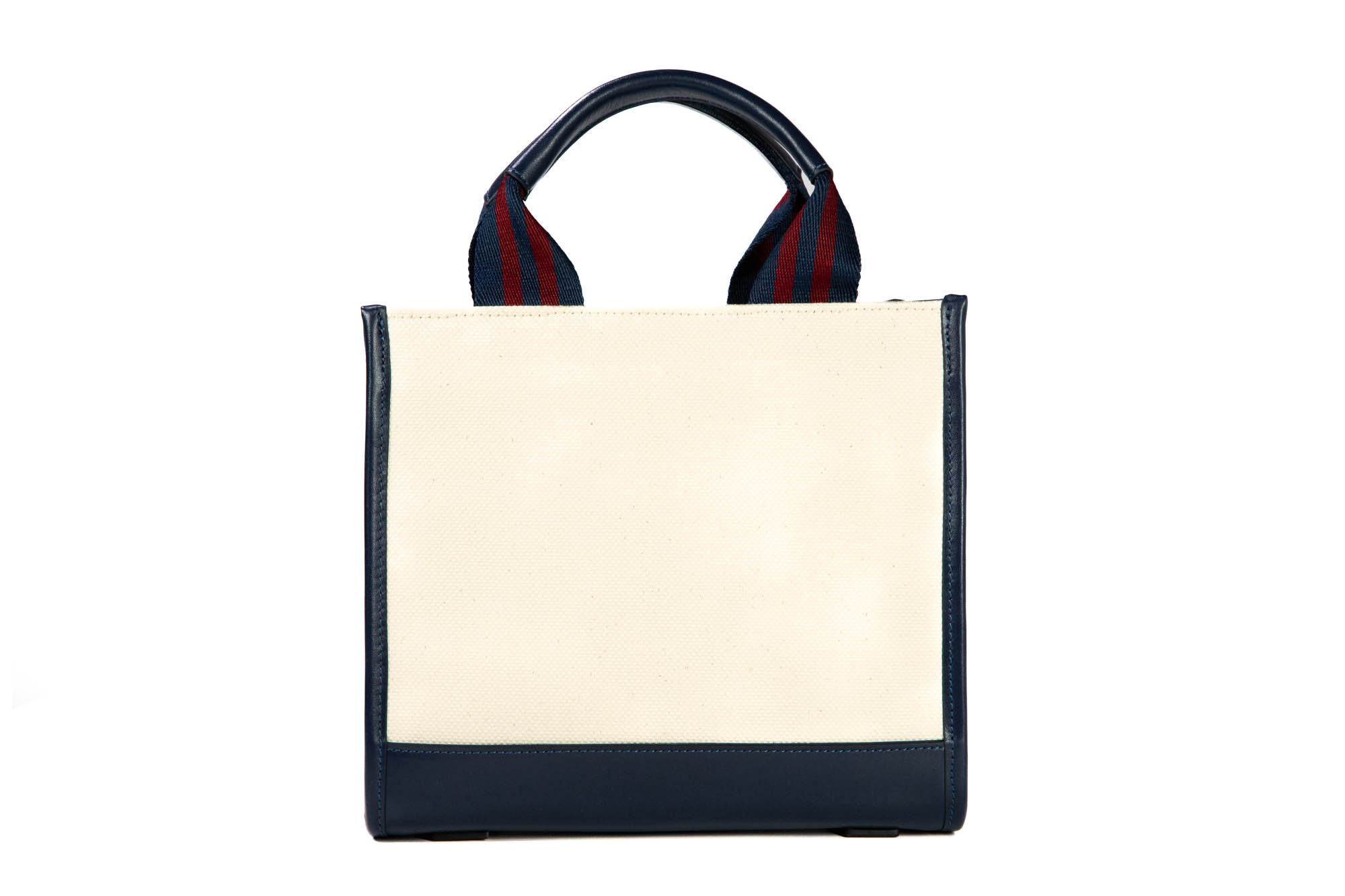 Mini Tote Bag - Ivory & Navy with Navy - Bordeaux Strap