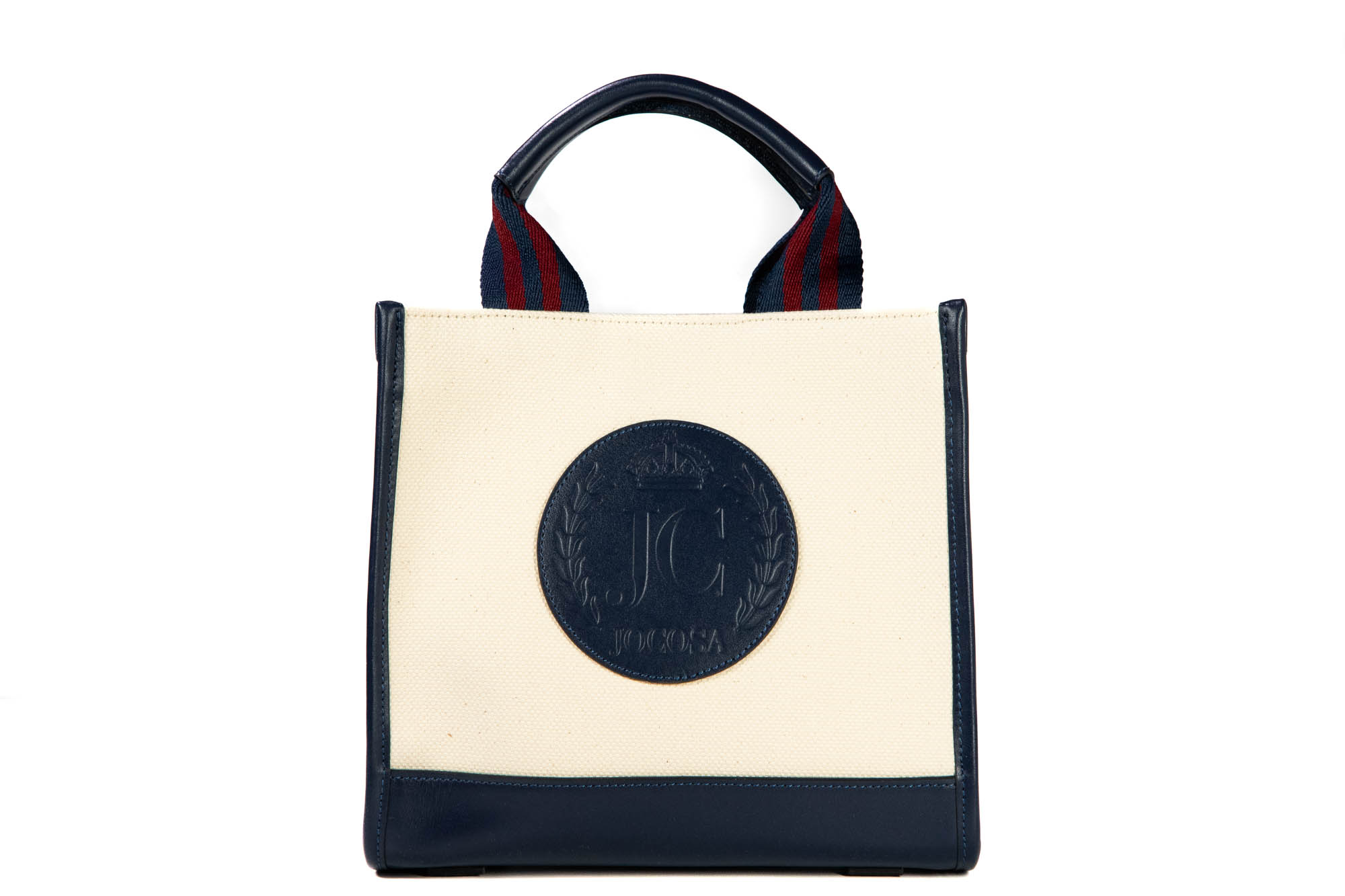 Mini Tote Bag - Ivory & Navy with Navy - Bordeaux Strap