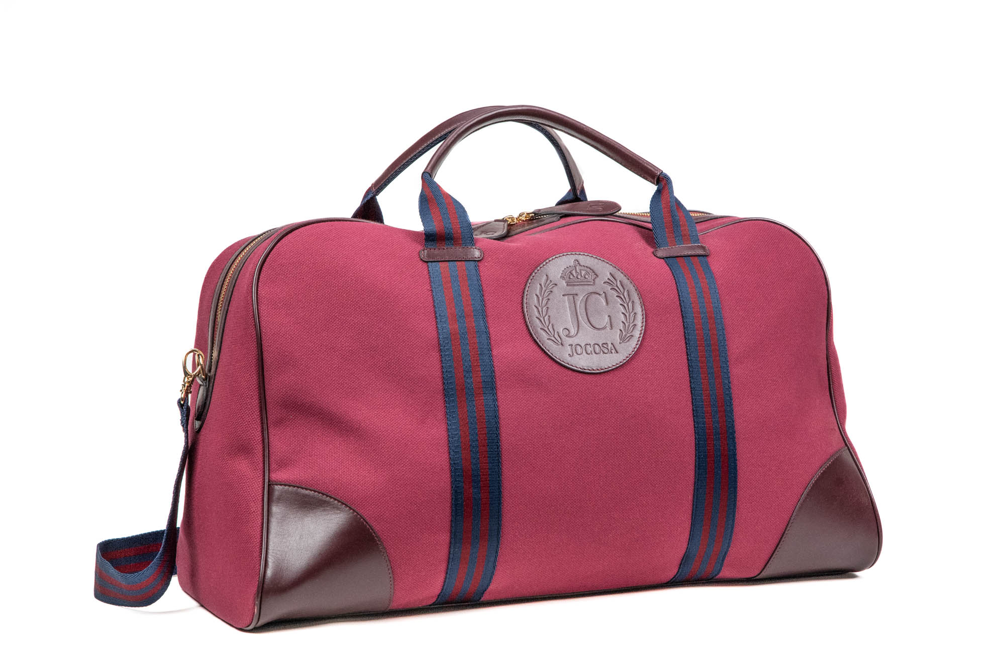 Bordeaux Canvas with Bordeaux Leather Trim and Navy Blue and Bordeaux Stripe Straps