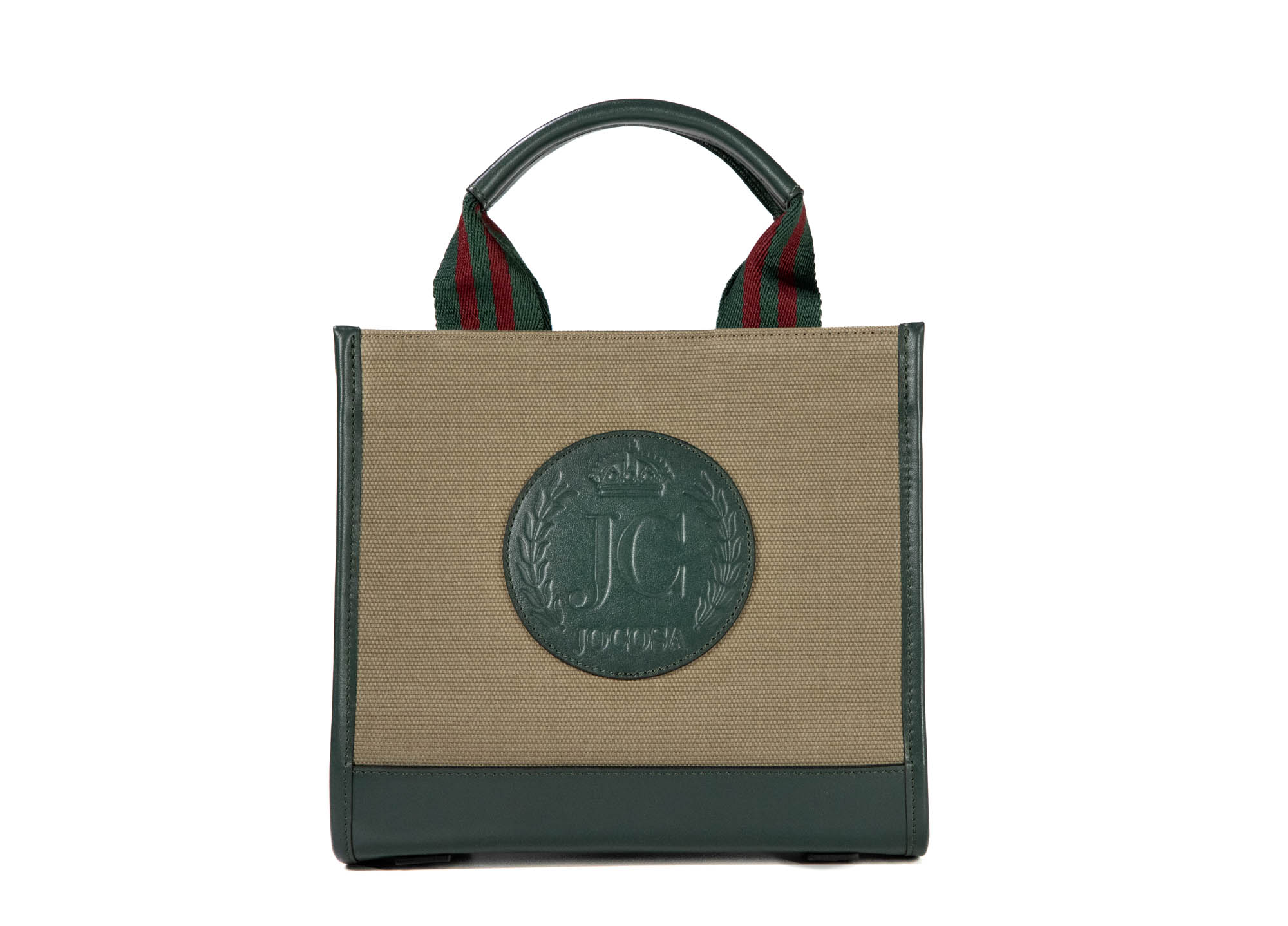 Mini Tote Bag - Khaki & Green with Green - Bordeaux Strap