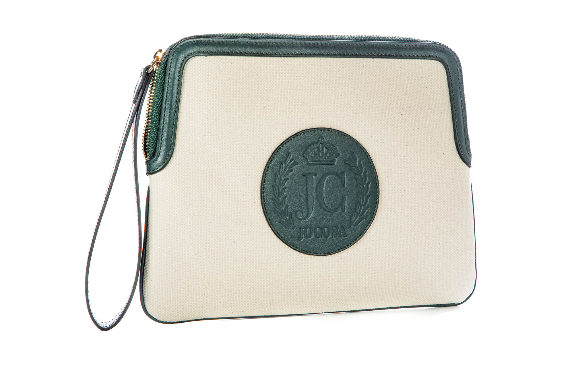 Ivory with Green Leather Trim