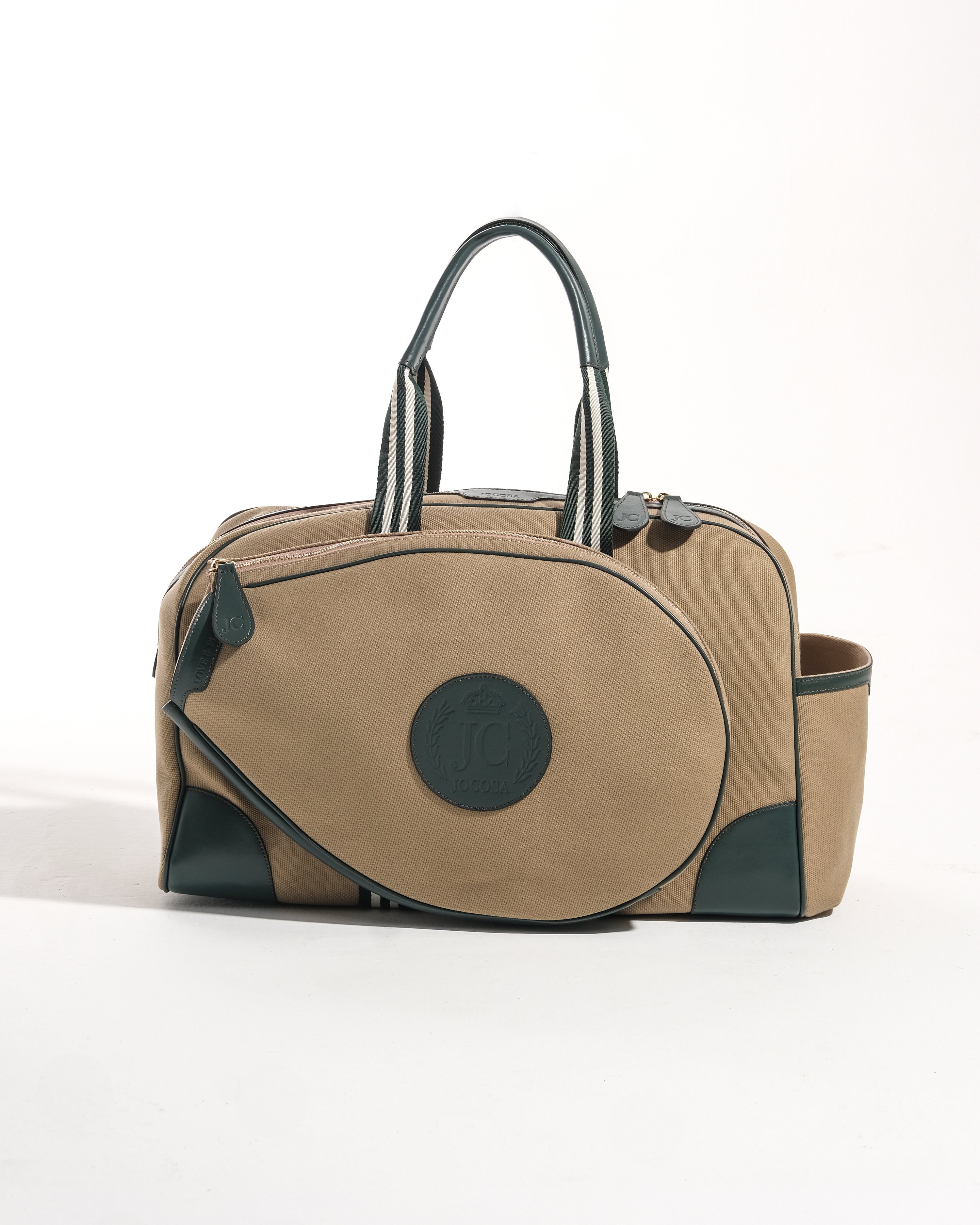 Tennis Bag - Khaki & Green with Green - White Strap