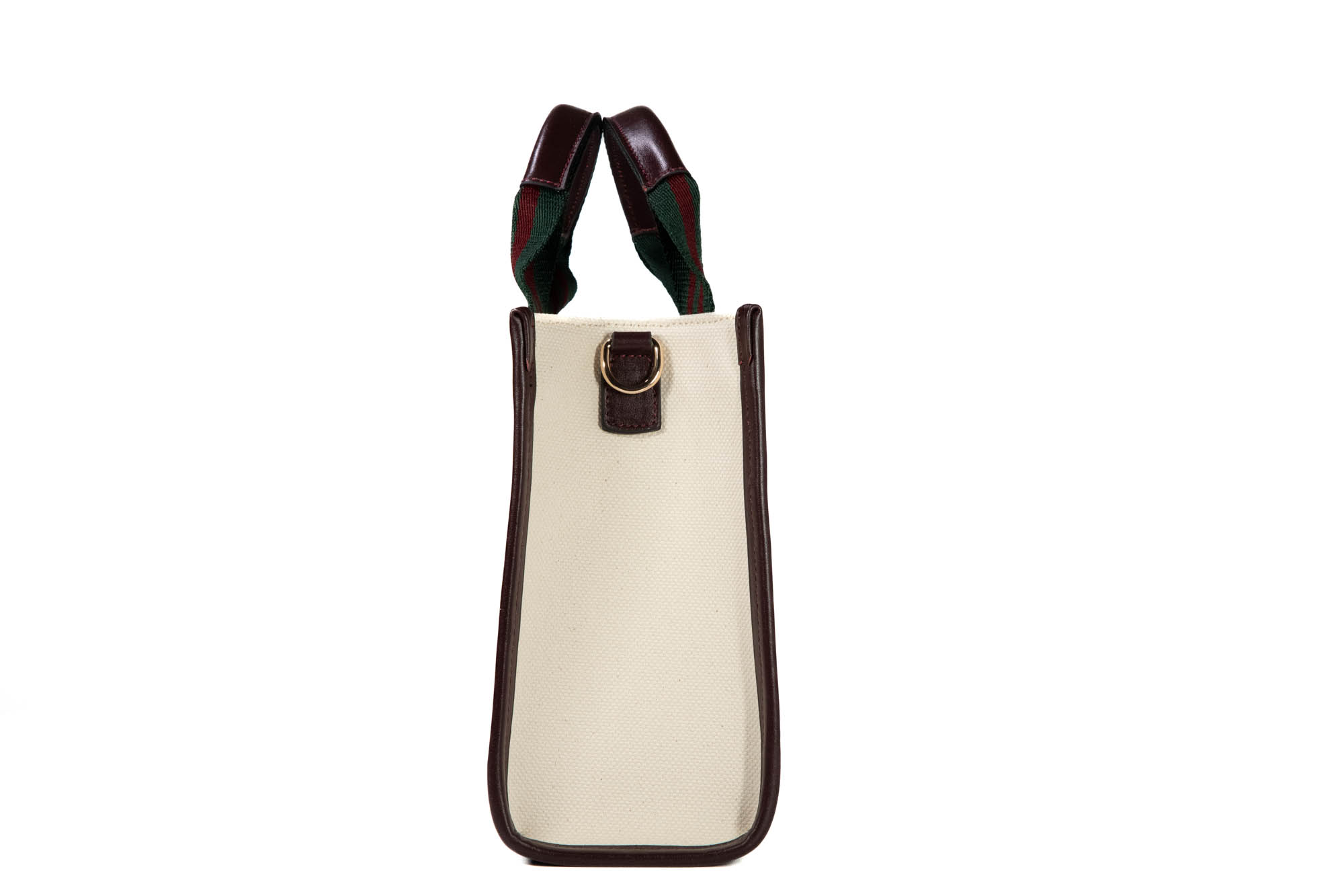 Mini Tote Bag - Ivory & Bordeaux with Green - Bordeaux Strap