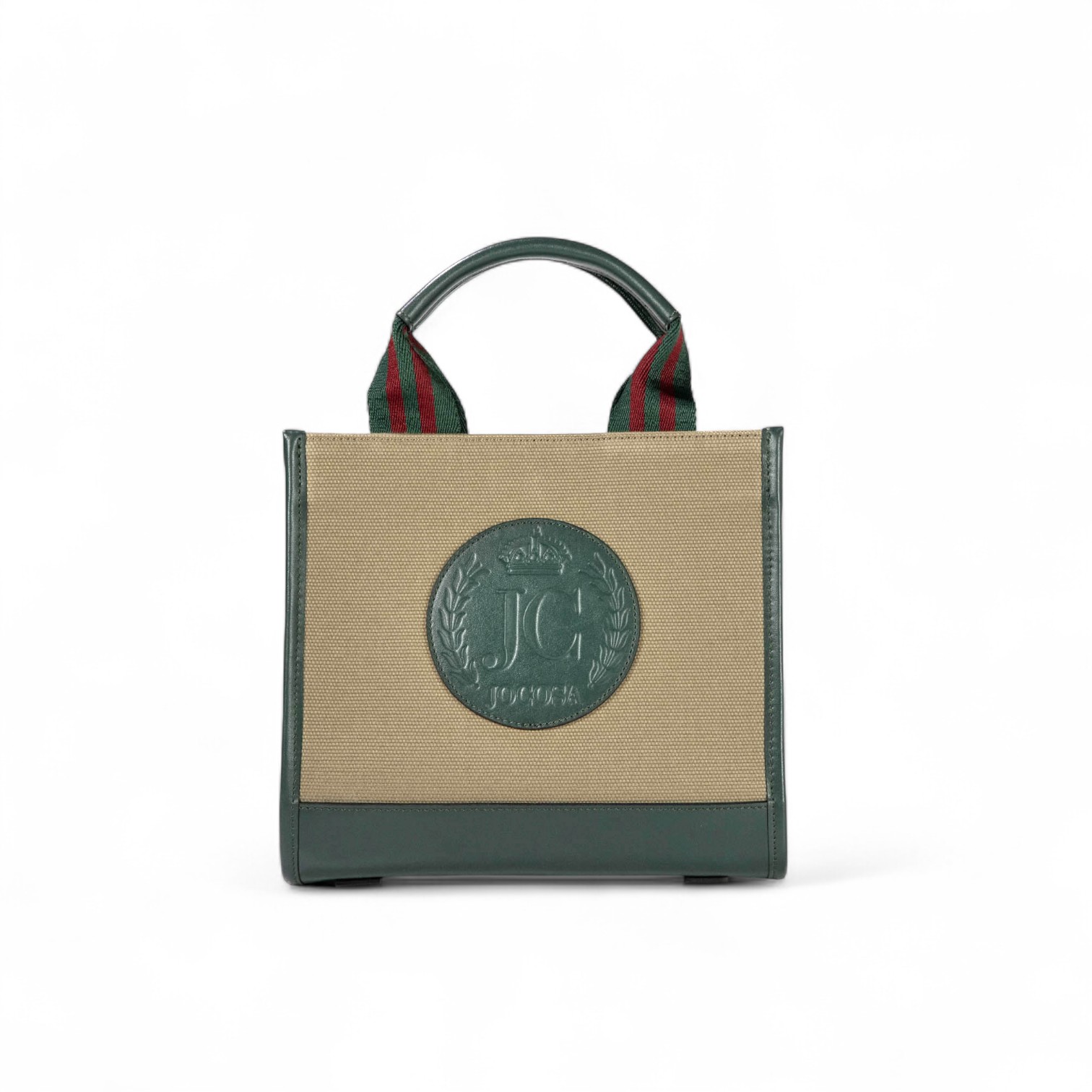 Mini Tote Bag - Khaki & Green with Green - Bordeaux Strap