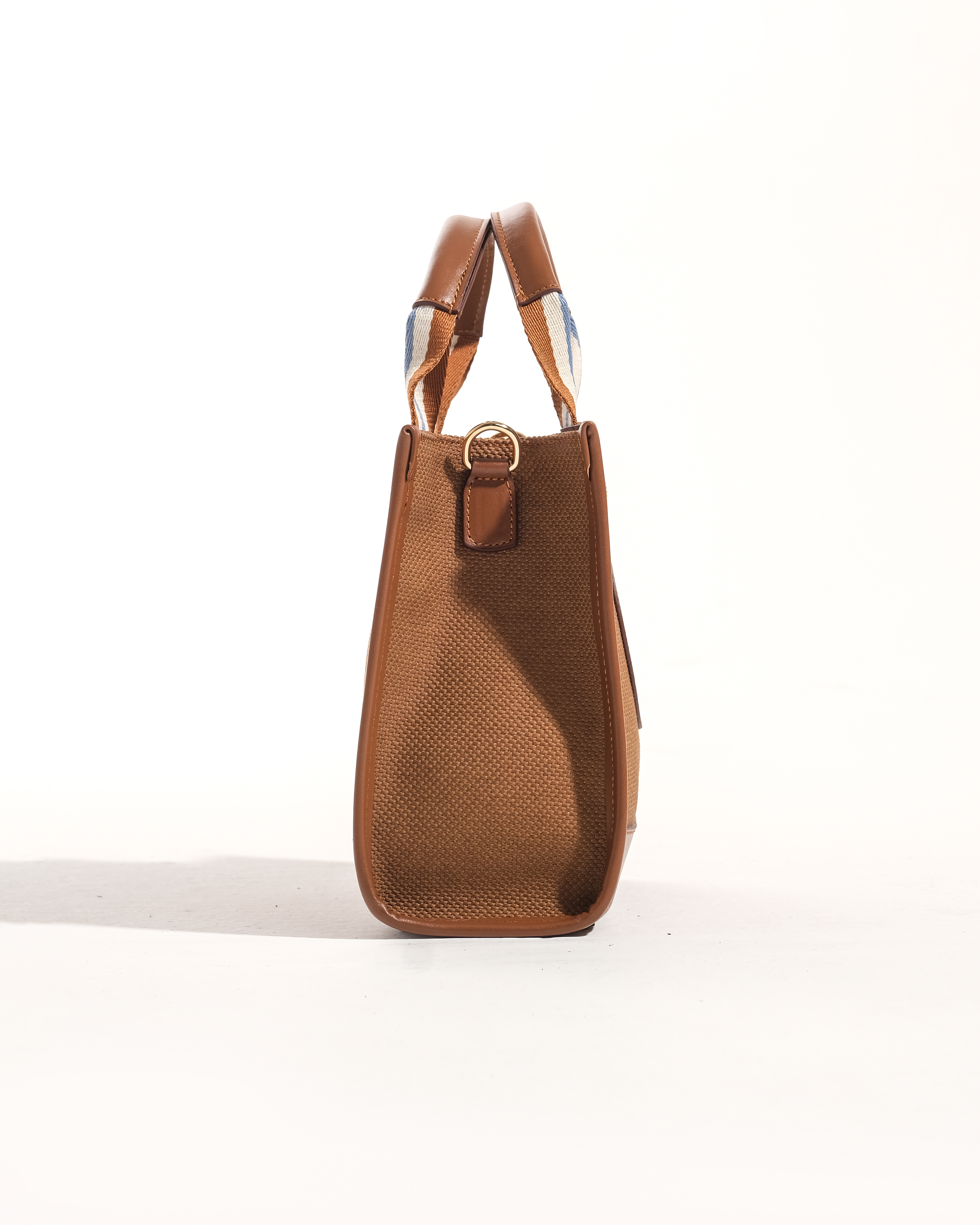 Mini Tote Bag -  Camel & Camel with White - Sky Blue Strap