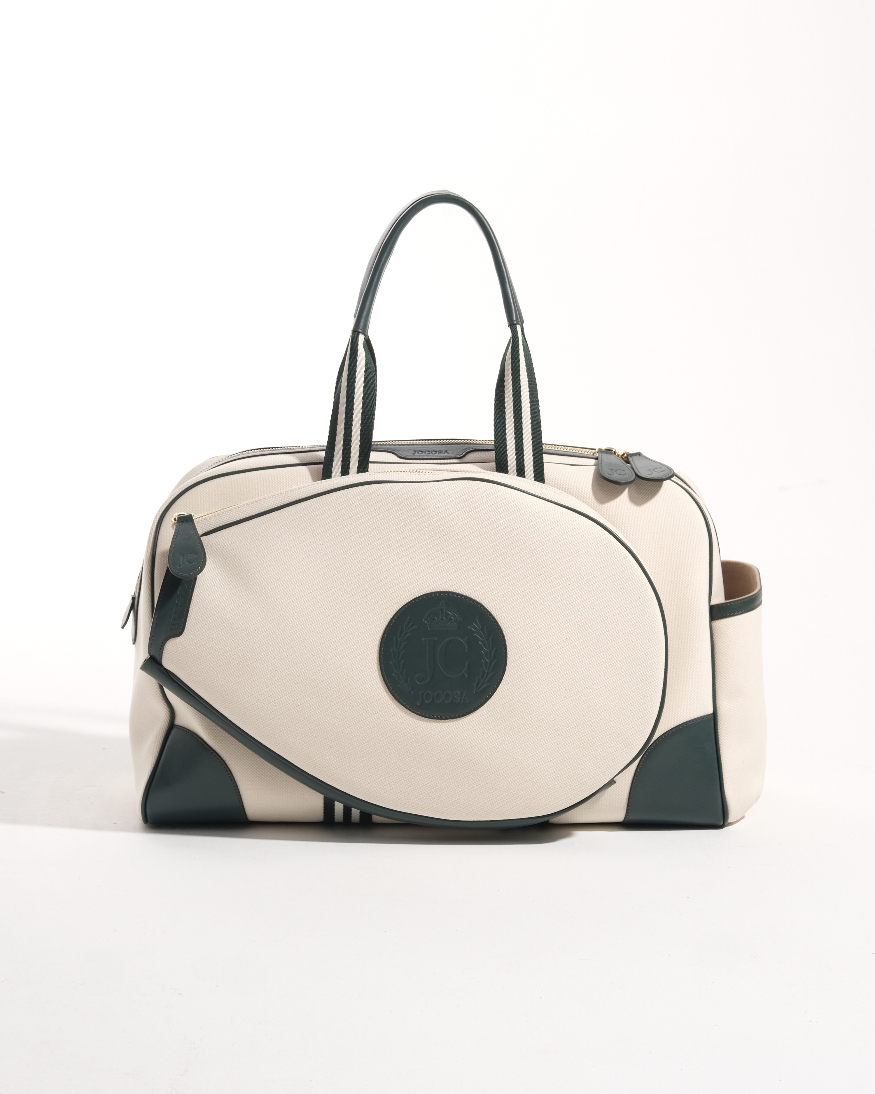 Tennis Bag – Ivory & Green with Green - White Strap