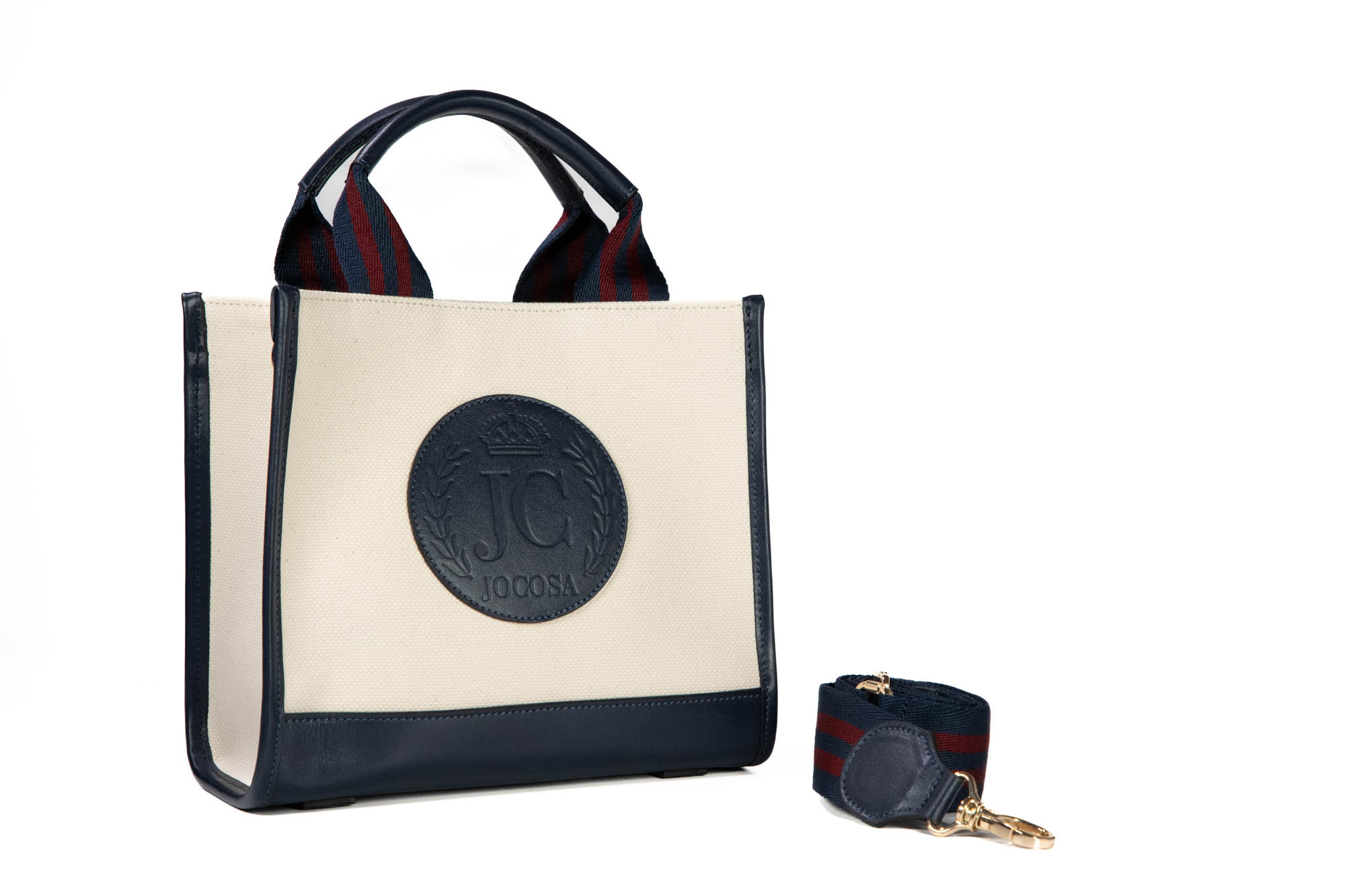 Mini Tote Bag - Ivory & Navy with Navy - Bordeaux Strap